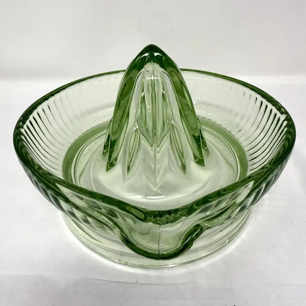 Vintage Green Uranium Glass Juicer Reamer Ribbed UV Glow Depression 1930s Spout